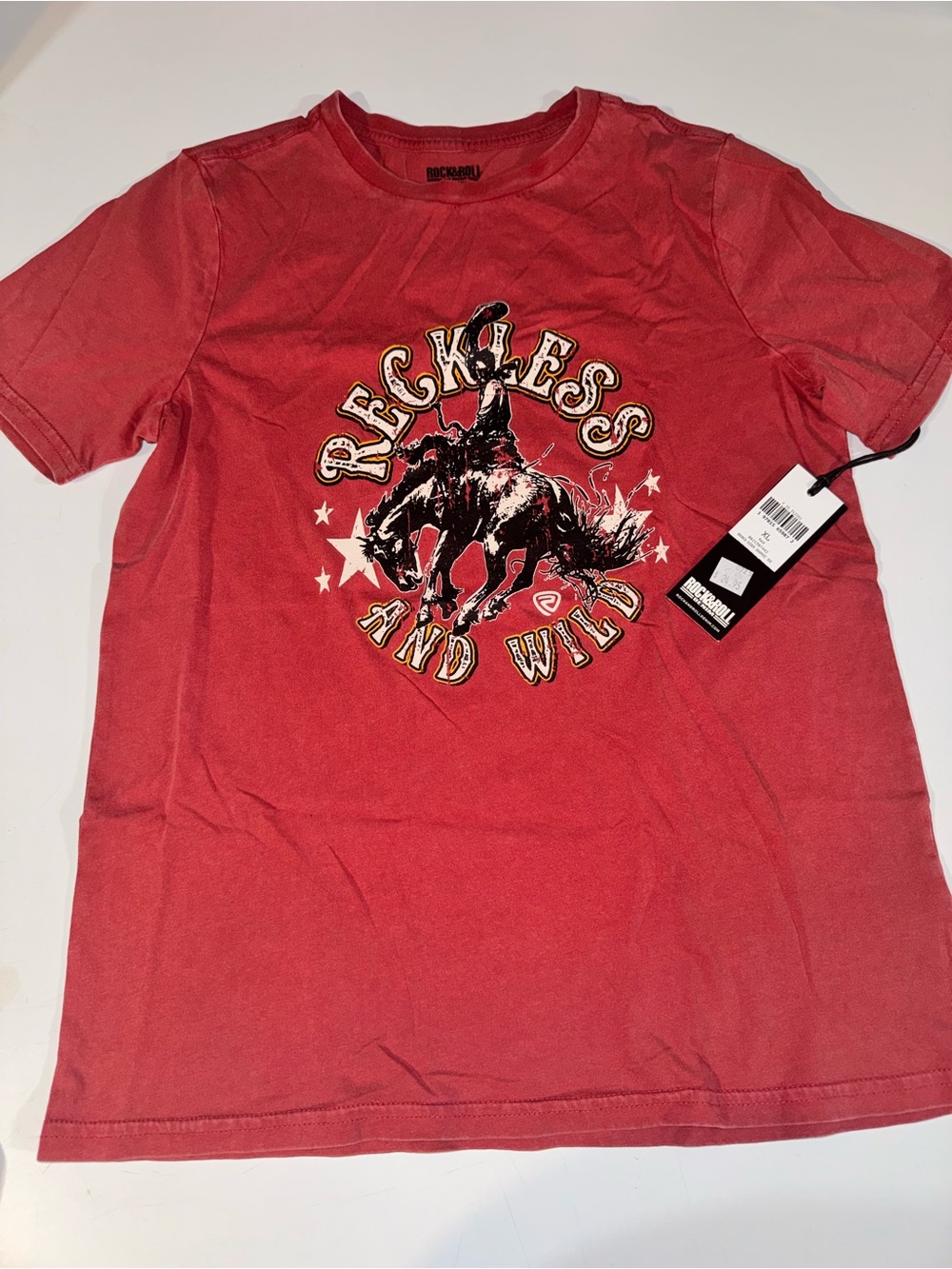 Rock and Roll Denim Reckless And Wild Red Graphic Tee Womens size XL